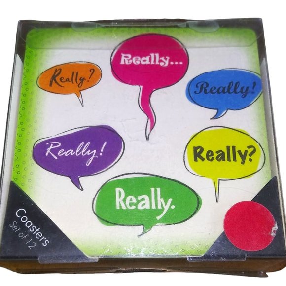THIRSTYSTONE Really Seriously Speech Bubble Coaster Set of 12 Double-Sided - Picture 1 of 7